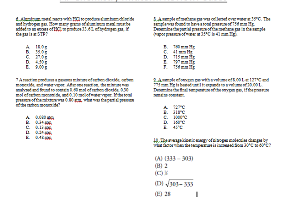 AP Multiple Choice Questions AP Chemistry Term Review Gas