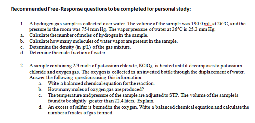 ap free response questions chemistry